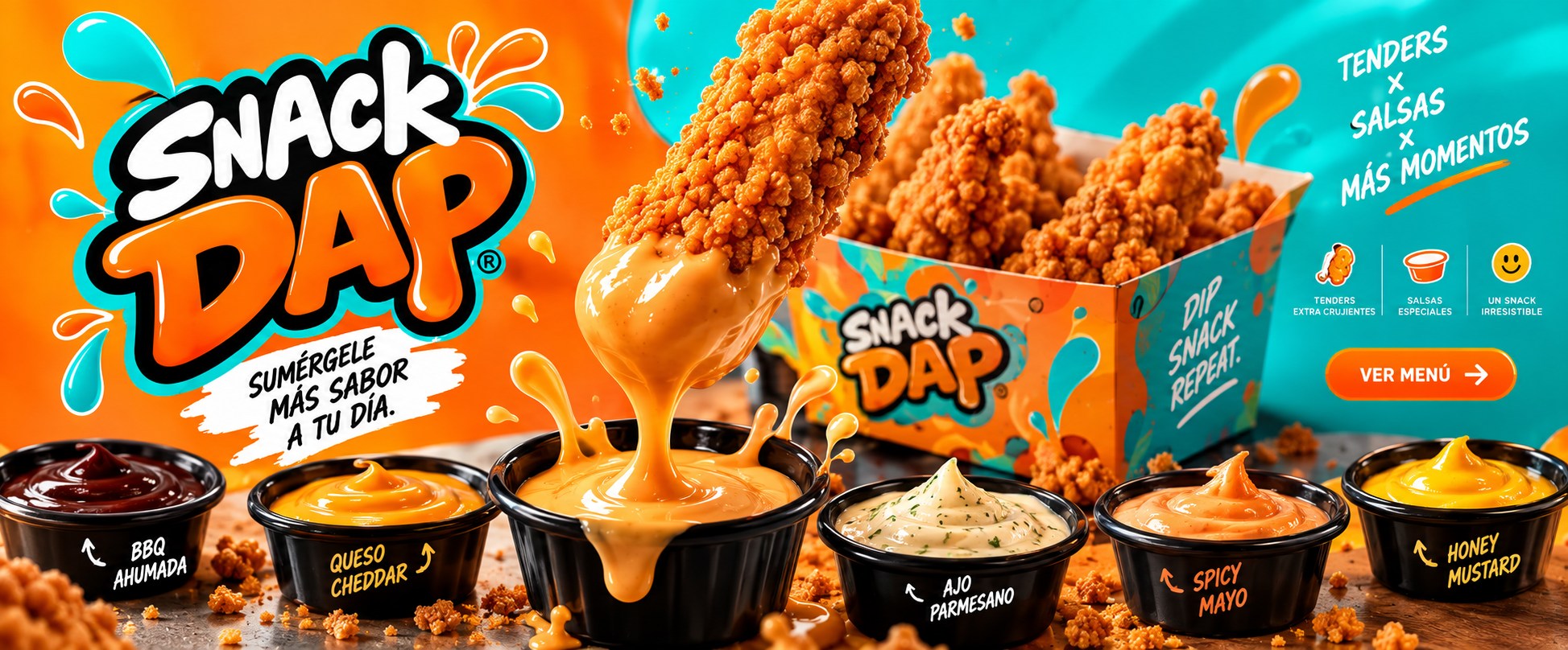 Snackdap: tenders extra crujientes, salsas especiales y combinaciones únicas. Ver menú.